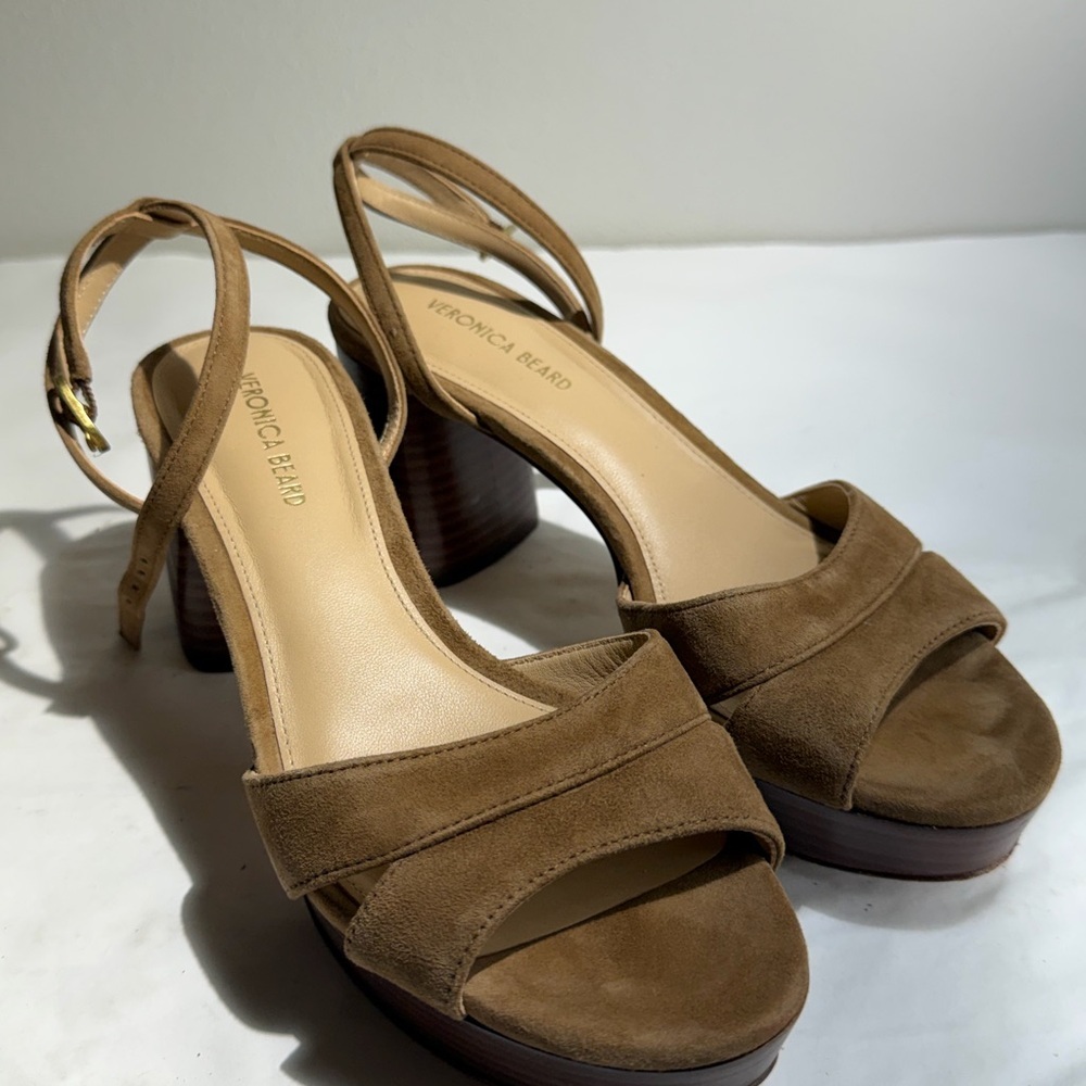 Veronica Beard Tan Suede Women's Drina Platform Sandals heels - Picture 4 of 6